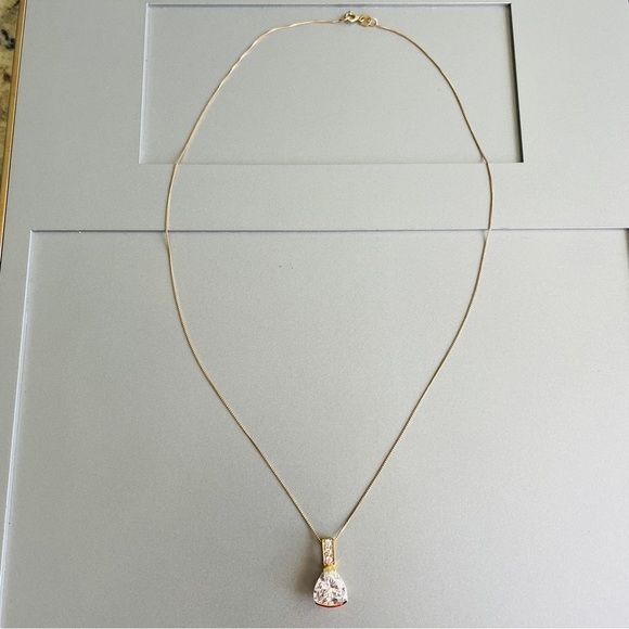 14k Gold Diamonique Cubic Zirconia Trillion Cut Pendant Necklace - Picture 2 of 8
